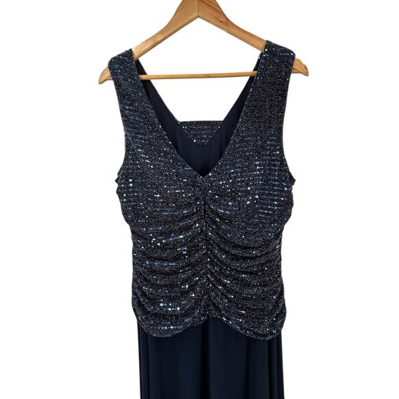 R&M Richards Women’s Plus Size Metallic Sequined A-Line Dress, Navy Blue, 16W‎ - Picture 7 of 9